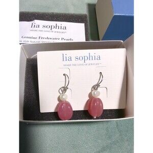 Vintage Lia Sophia Pink & Cream Fresh Water Pearl Drop‎ Earrings NIB